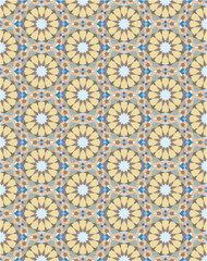 Seamless geometric mosaic pattern with floral shapes. Ideal for tiles, textiles, wallpapers, traditional decorative backgrounds projects, and architectural designs.