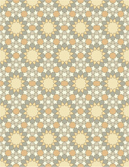 Seamless geometric mosaic pattern with floral shapes. Ideal for tiles, textiles, wallpapers, traditional decorative backgrounds projects, and architectural designs.