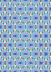 Seamless geometric mosaic pattern with floral shapes. Ideal for tiles, textiles, wallpapers, traditional decorative backgrounds projects, and architectural designs.