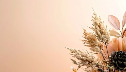 Dried Floral Arrangement with Peach and Beige Tones on Soft Background