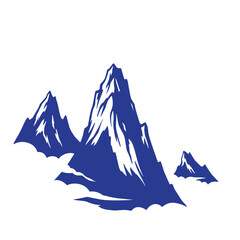 Simple blue mountain peaks silhouette design representing adventure travel and exploration