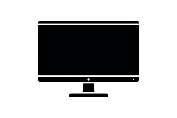 Black computer monitor icon on a white background screen display