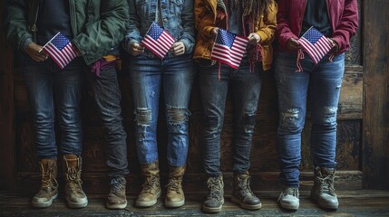 Group of people holding American flags
