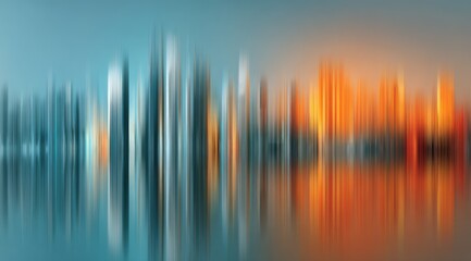 Obraz premium Blurred cityscape at sunset, reflected in water