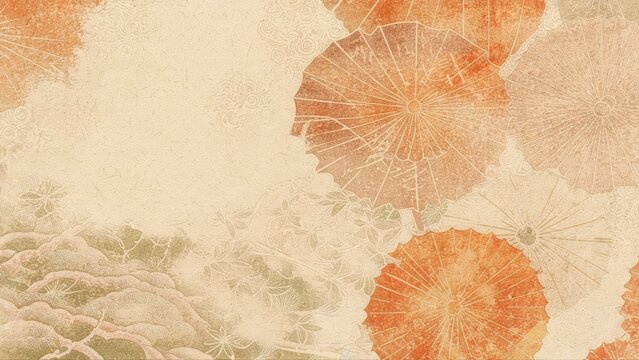 Traditional Japanese umbrella pattern with vintage textured background