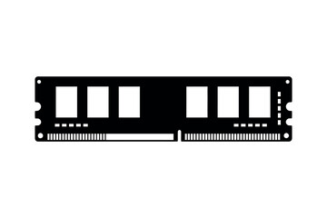 Black silhouette of a computer R A M module on a white background memory technology