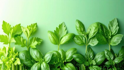 Fresh Green Herbs on a Pastel Background