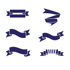 Collection of modern navy blue ribbon banners for design and decorative elements
