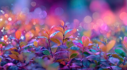 Vibrant, multicolored plants in a magical, bokeh-filled setting