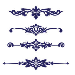 Elegant decorative border elements collection in navy blue isolated on white background