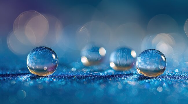 Close-up of water droplets,  vibrant blue background