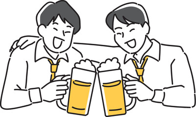 ビールで乾杯する男性社員