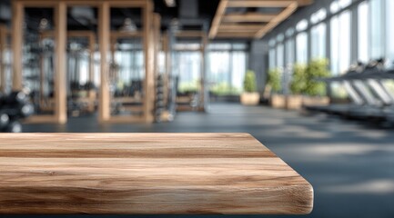 Empty wooden table in a modern gym (1)