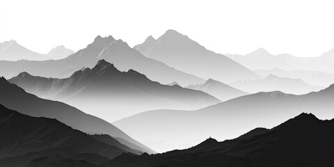Misty mountain range, black and white