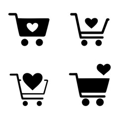 shopping cart icon set. Shopping carts with hearts icons for love and commerce © Designer Alam