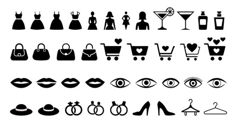 Collection of black and white fashion and beauty icons. set of fashion and beauty icons