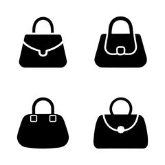 black silhouette icons of different handbags. set of bags. women handbags icons