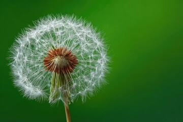 Close-up of a dandelion seed head against a blurred green background