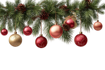 Fototapeta premium Christmas tree with many red and gold ornaments hanging from the branches