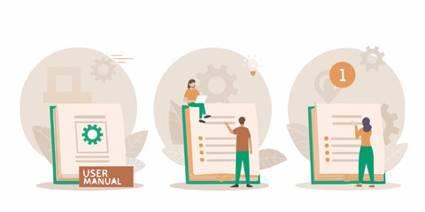 People interacting with user manuals and instructions for guidance and learning