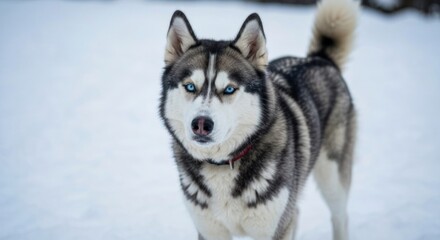 Naklejka premium Husky in snowy landscape