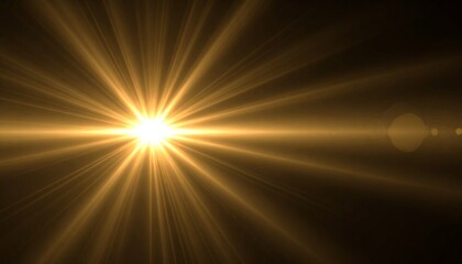Radiant Golden Lens Flare Overlay on Black Background for Photography and Design