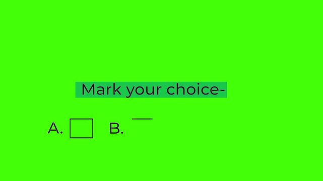 MCQ option select animation for quiz uI clean motion graphic 4K UHD with text mack your choice.