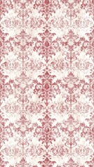 Faded Red and White Damask Pattern with Distressed Texture for Elegant Wallpaper Backdrop Design