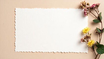 Fototapeta premium Oatmeal Cardstock with Dried Flowers and Copy Space
