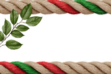 Green leaf is tied to a red and green rope