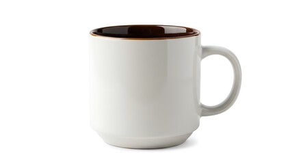 A clean, white ceramic mug with a dark brown interior and a subtle brown rim, isolated on a white background.