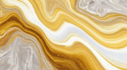 Abstract marbled design in gold, gray, and white.  Fluid, flowing patterns create a dynamic effect