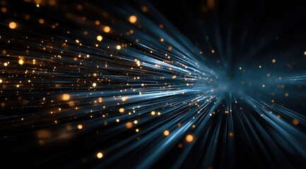 Abstract digital art depicting a dynamic, streaked,  golden and blue particle flow