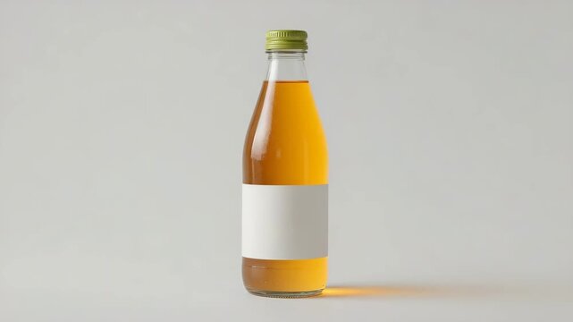 Glass bottle with orange juice isolated on white background