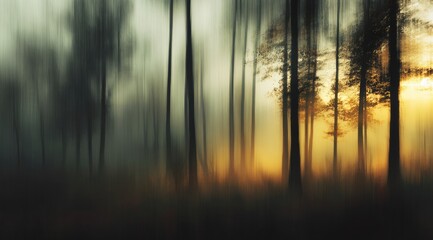 Golden hour forest vista. Soft focus on trees