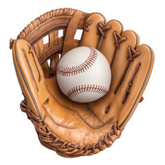 A Leather Baseball Glove with a White Ball Resting in the Pocket Ready for the Next Play PNG no background