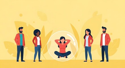 World Introvert Day Social distancing and isolation concept people maintaining physical distance from each other, person in a protective bubble
