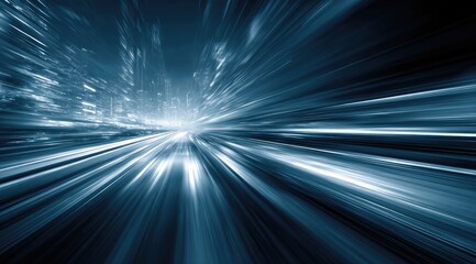 Night city highway, motion blur.  Urban cityscape streaked with light trails, fast movement,  dark background