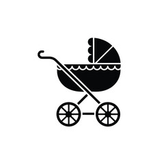 Simple Black Silhouette Baby Stroller Icon:  Modern, Minimalist, and Clean Vector Graphic for Websites, Apps, and Baby-Related Designs.