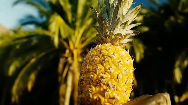 Ripe pineapple basks in warm golden sunlight, evoking tropical paradise and refreshing summer vibes