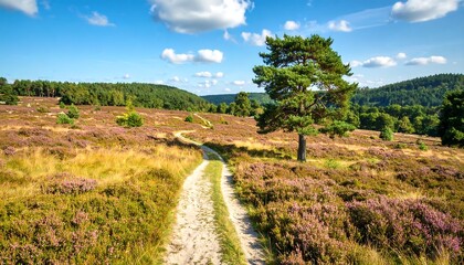 Fototapeta premium Winding path through heather field