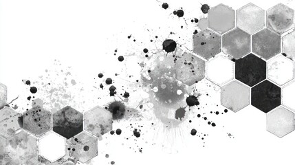 Abstract hexagon pattern with ink splatters
