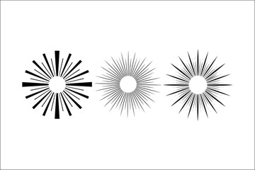 Obraz premium Three black sunburst burst starburst graphic elements on white background radial explosion