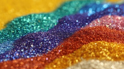 Rainbow glitter swirls.  Colorful glitter textures in a vibrant rainbow of hues.  Close-up view of shimmering particles