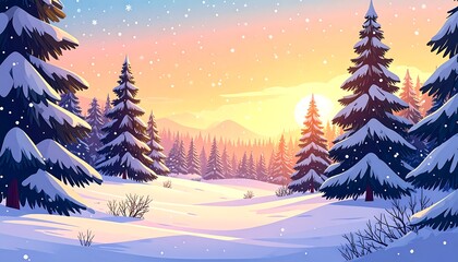 Naklejka premium Winter landscape with snow-covered pines