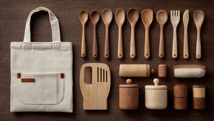 Wooden Kitchenware Set with Bag