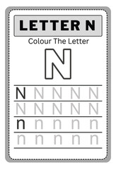 Writing practice of letters n. Coloring book. Education for children. Vector illustration