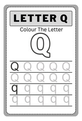 Writing practice of letters q. Coloring book. Education for children. Vector illustration