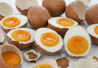 A Delightful Array of Soft-Boiled Eggs Showcasing Rich Yolks and Delicate Eggshells, Promising a Gourmet Culinary Experience, Perfect for Breakfast or Brunch