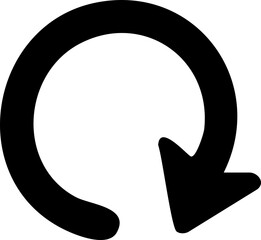 Black circular arrow icon: refresh, redo, update, repeat.